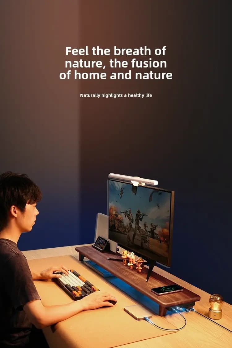 ជើងទម្រ Monitor ឈើមានជាមួយនឹងរន្ធ USB 