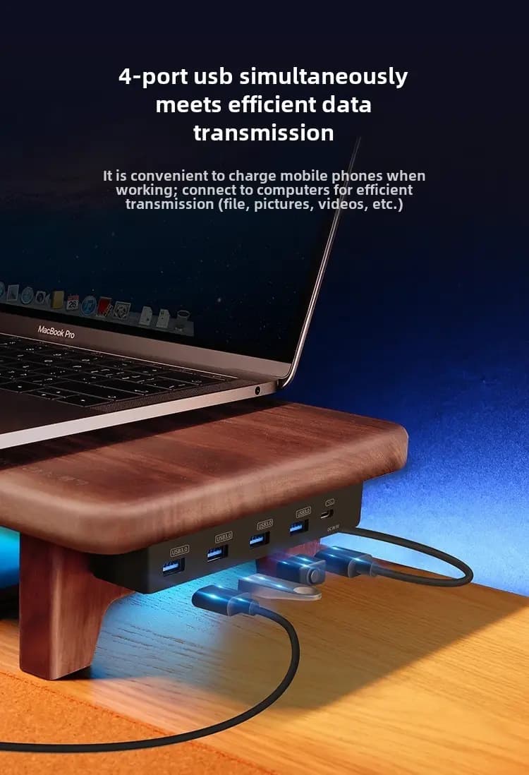 ជើងទម្រ Monitor ឈើមានជាមួយនឹងរន្ធ USB 